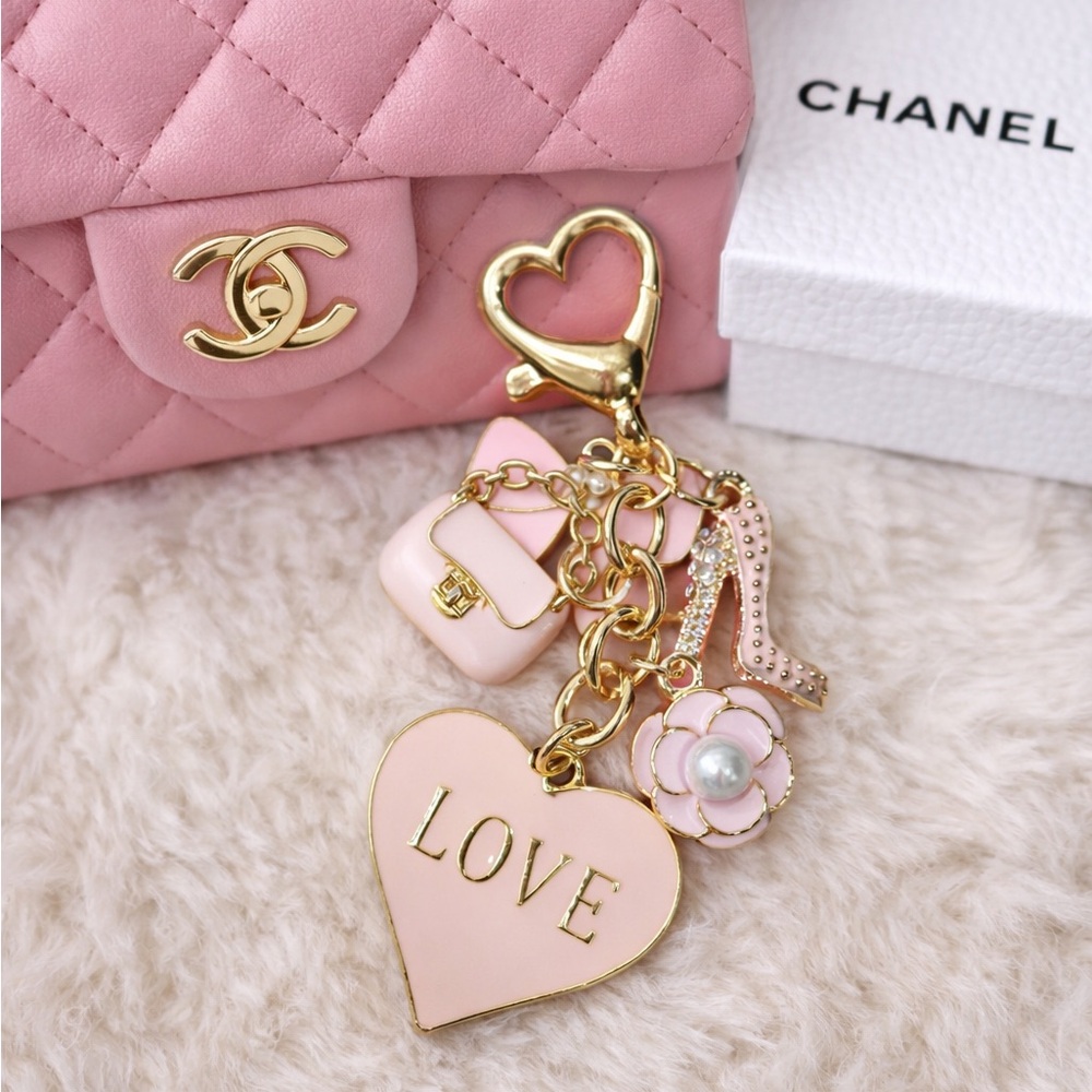 Heart Heels Flower Key Chain/Bag Charm with Gold Accents